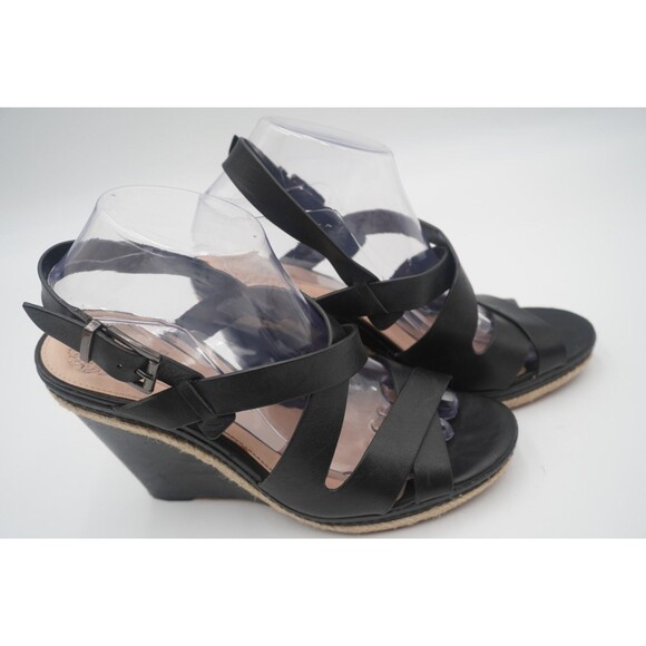 Vince Camuto Black Crisscross Straps Espadrille Trim Platform Wedge Sandals Sz 9 - Picture 11 of 16